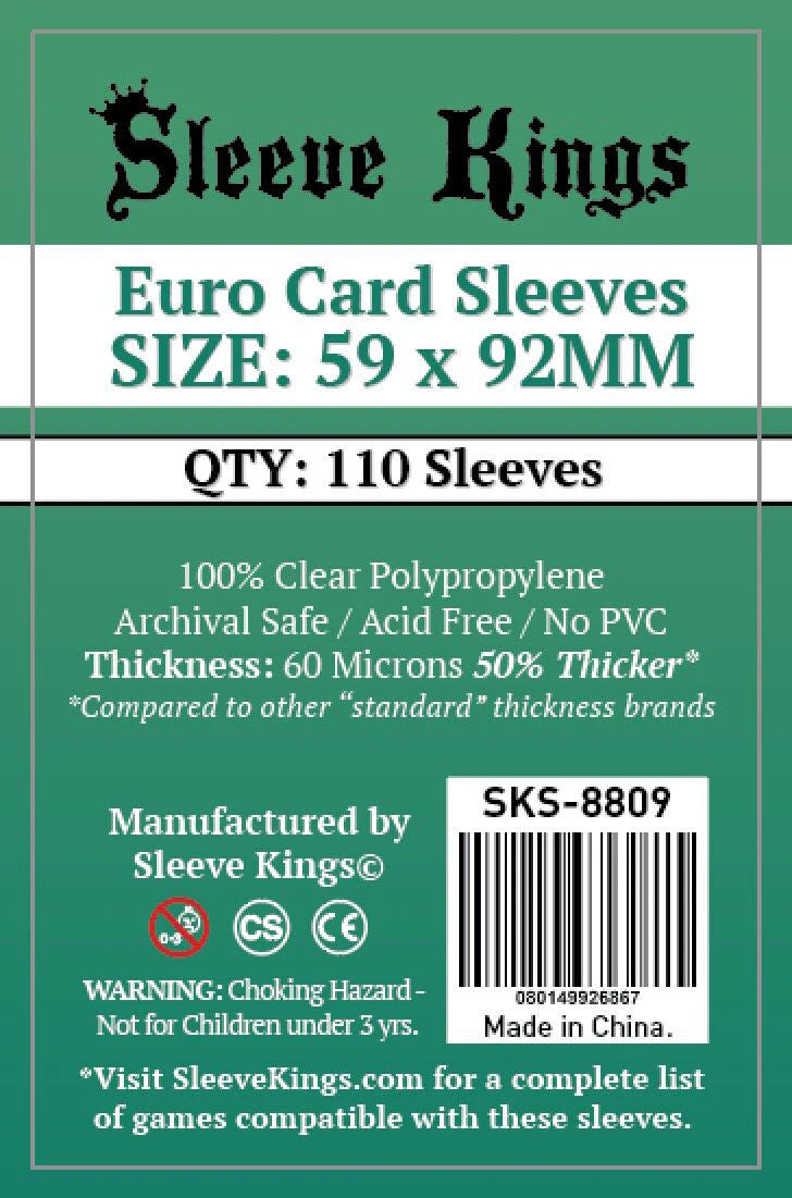 Sleeve Kings Board Game Sleeves Euro (59mm X 92mm) (110 Sleeves Per Pack)