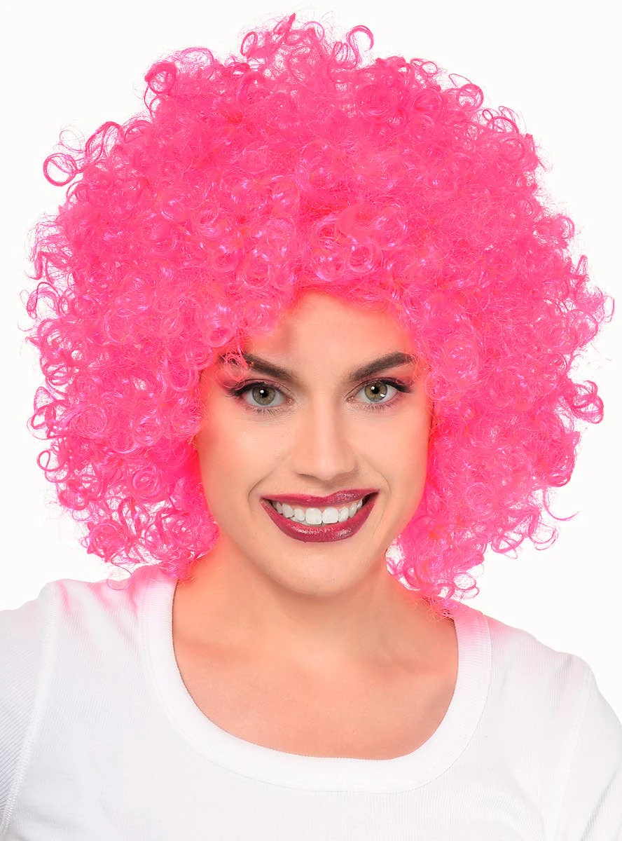 Giant Curly Neon Pink Afro Adult's Costume Wig - New