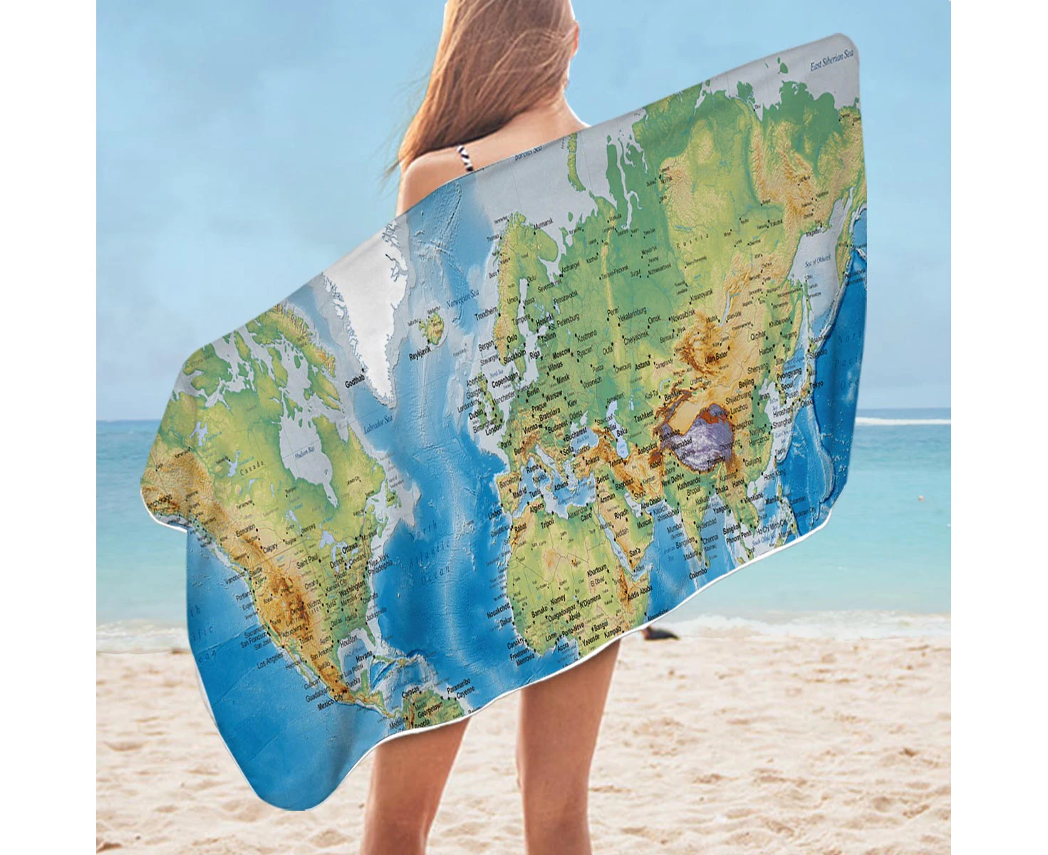 World Map Microfiber Beach Towel