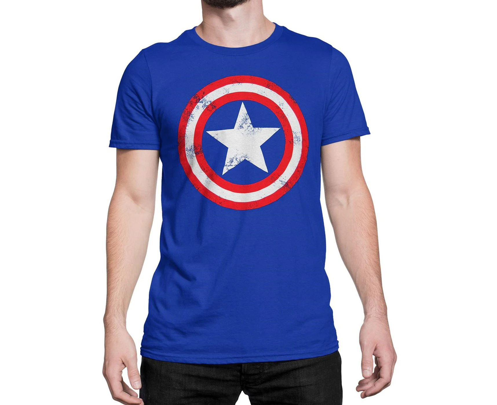 Captain America Distressed Shield Royal Blue T-Shirt