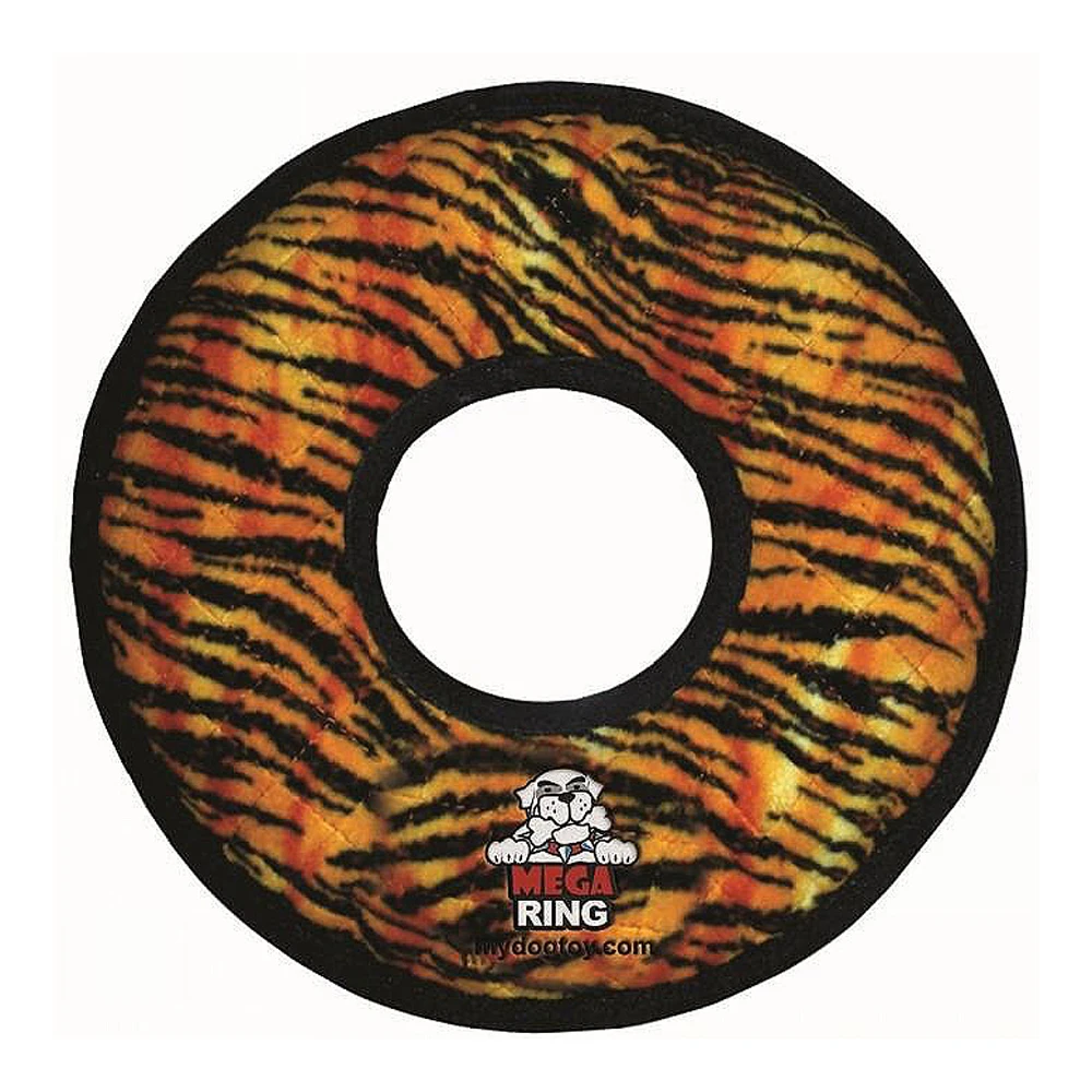 Tuffy Mega Ring Interactive Play Plush Dog Toy Tiger Print