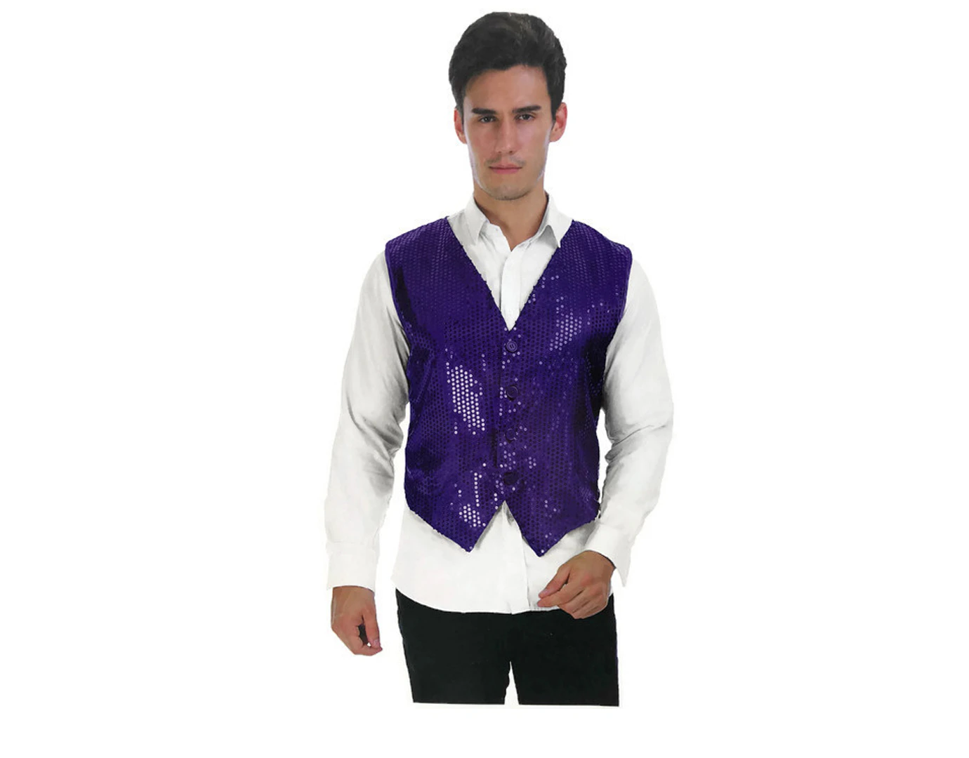 Men's Premium Sequin Vest Waistcoat Dance Costume Disco Sparkle Deluxe - Purple - Purple