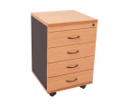 Mobile Pedestal With 4 Drawers Beech And Ironstone 465X447X690Mm - Flat Pack Delivery