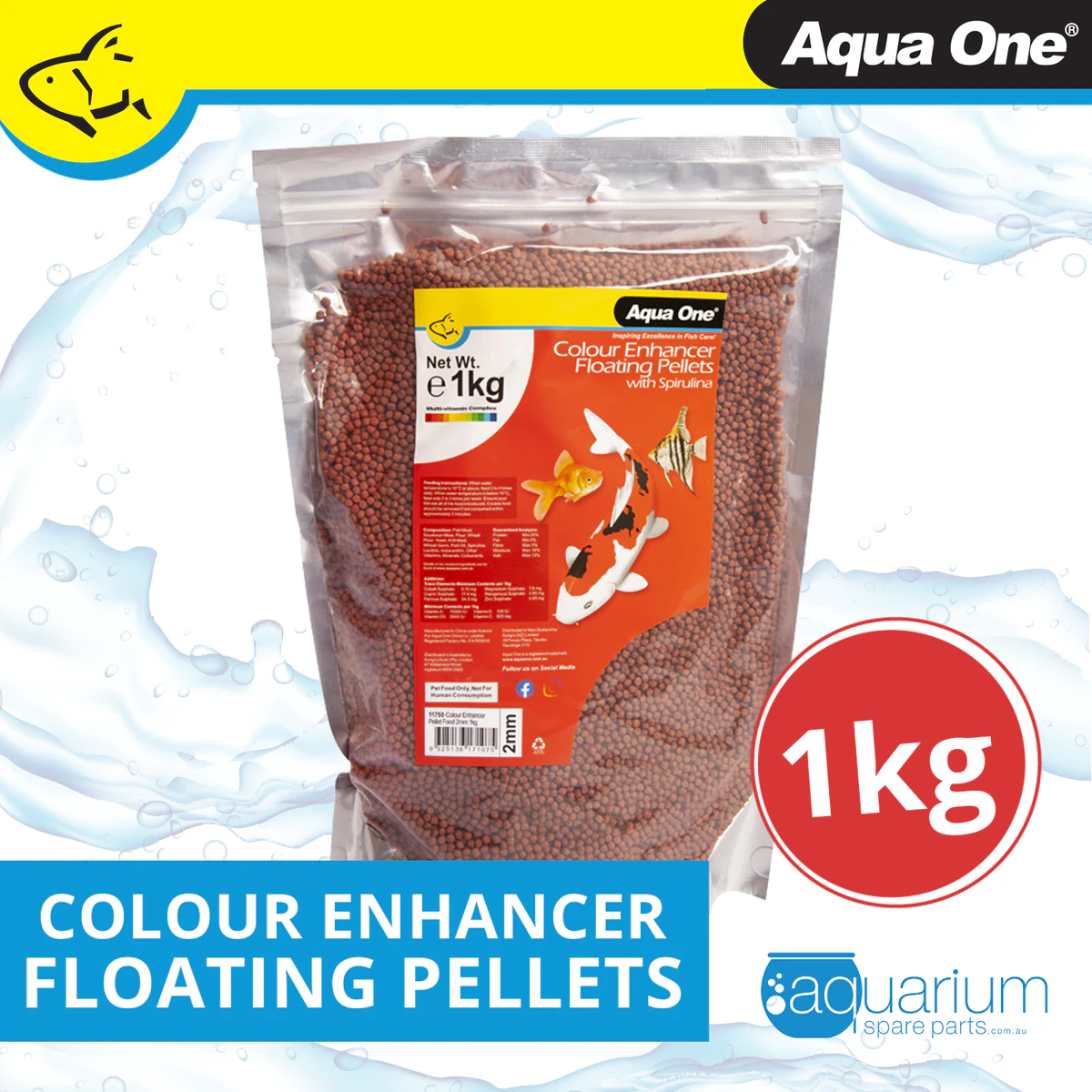 Aqua One Bulk Colour Enhancer Pellet Food 2mm 1kg (11750)