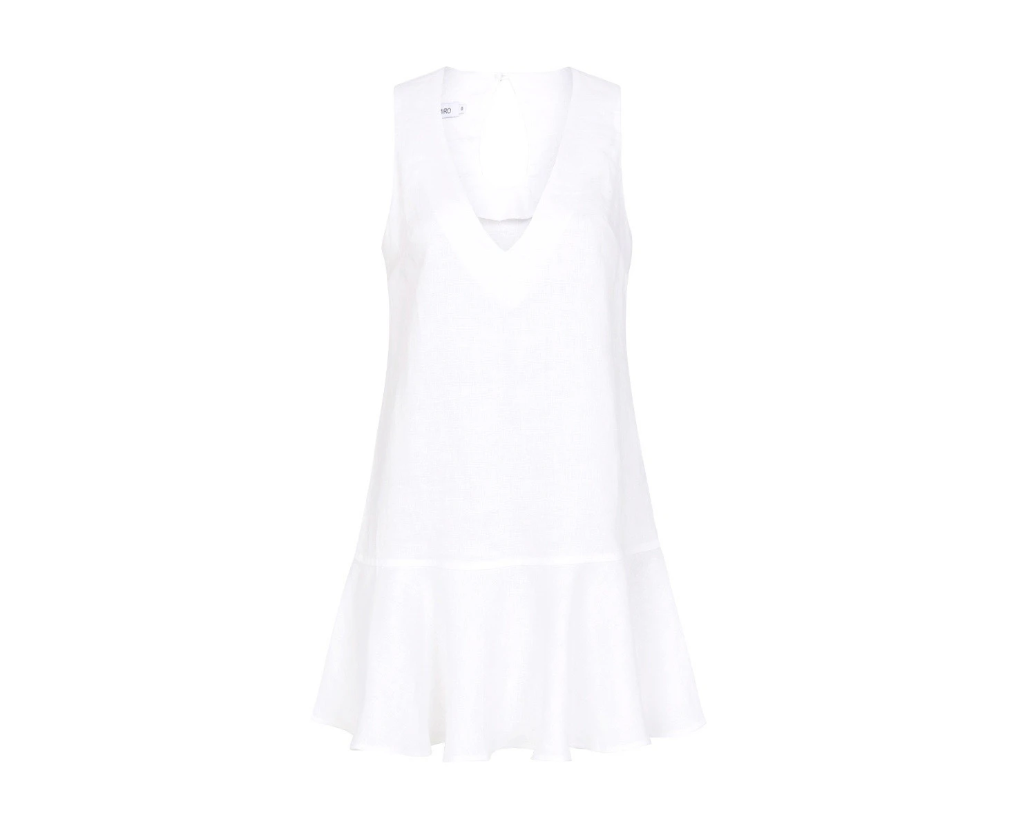 Rúdi Miro Genna Linen V-Neck Shift Dress with Frill Hem White