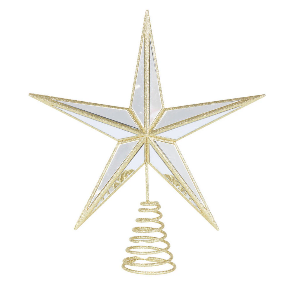 Holly & Ivy 5 Point Mirrored Tree Topper Star Gold 31cm