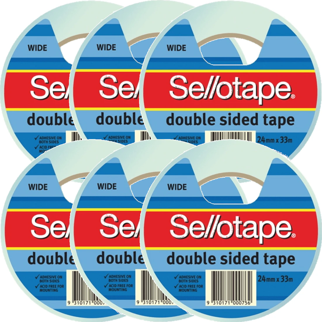 Sellotape Double Sided Tape Wide 24mmx33m 6 Rolls