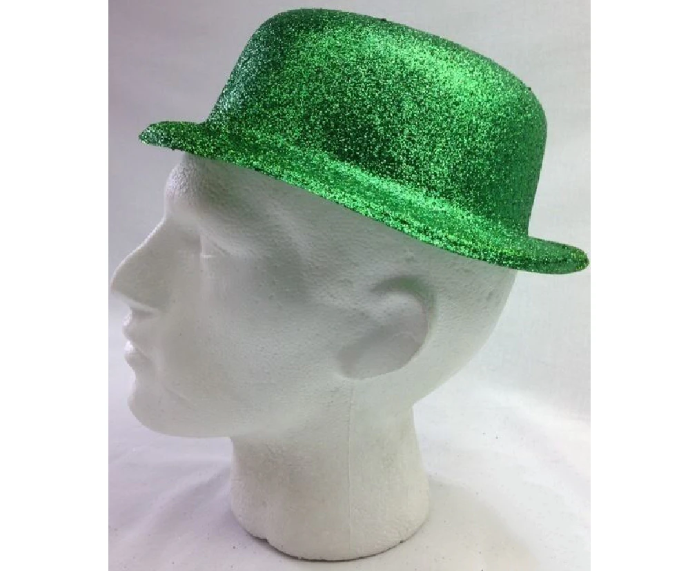 24x Glitter Bowler Hat Fancy Party Plastic Costume Cap Fun Dress Up Sparkle Bulk - Green - Green