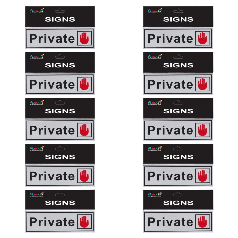 10pce Private Brushed Steel 18cm Signs Set Black/Red/Silver Non-adhesive