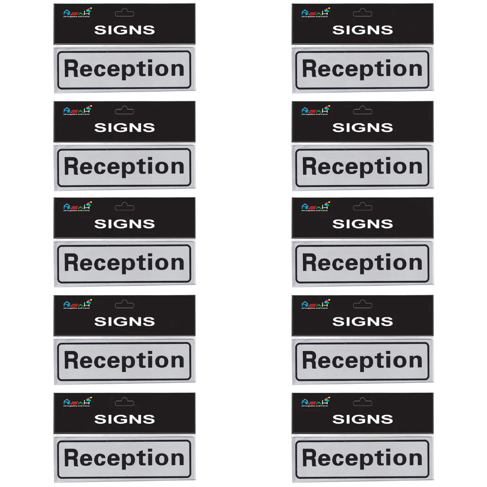 10pce Reception 20cm Brushed Steel Signs Set Black/Silver For Workplace/Business