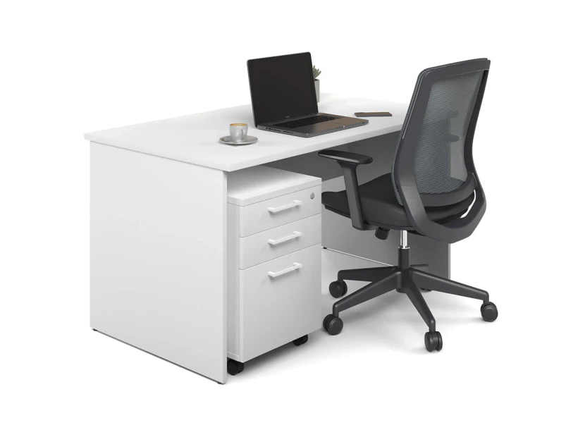 Uniform Panel Desk [1400W x 750H x 700D] - white, dark oak laminate