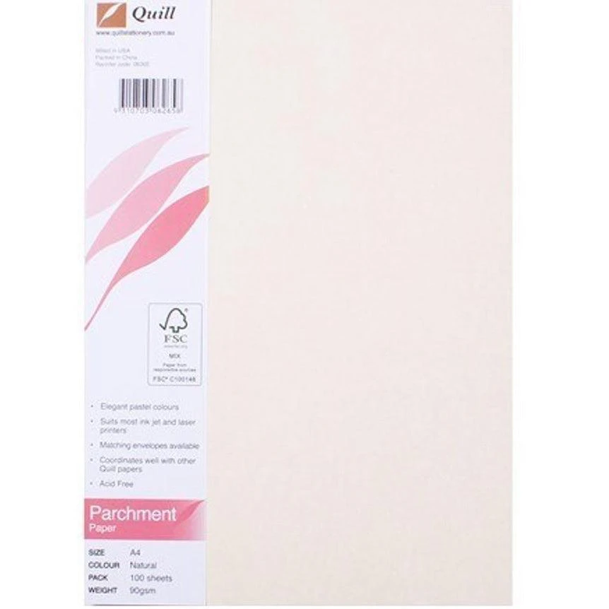 Quill Parchment Paper 90gsm A4 Natural Pack 100