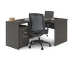 Uniform Panel Return Desk [1400L x 1600W] - dark oak, white laminate