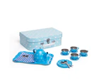 Bigjigs Toys Blue Polka Dot Tea Set with Carry Basket Picnic Roleplay