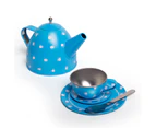 Bigjigs Toys Blue Polka Dot Tea Set with Carry Basket Picnic Roleplay