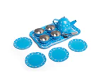 Bigjigs Toys Blue Polka Dot Tea Set with Carry Basket Picnic Roleplay