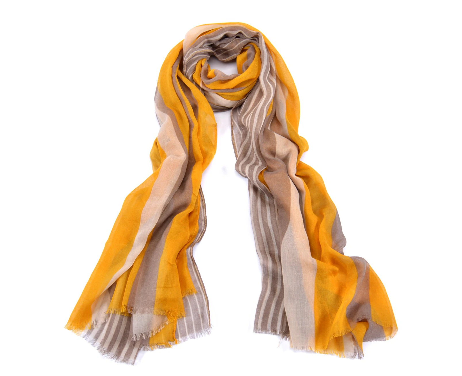 Women Fashion Scarf Lightweight Wrap Shawl Stripe Yellow