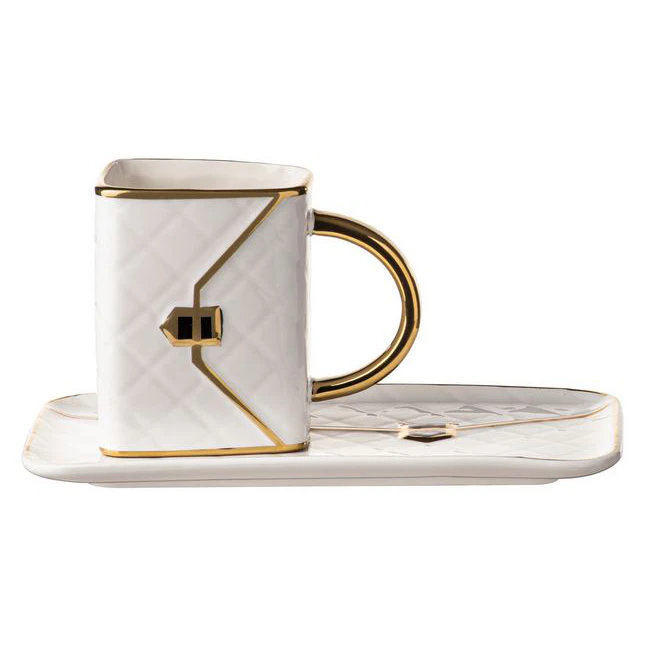 French Chic Kitchen Tea Cup and Saucer Designer Delight Bag White