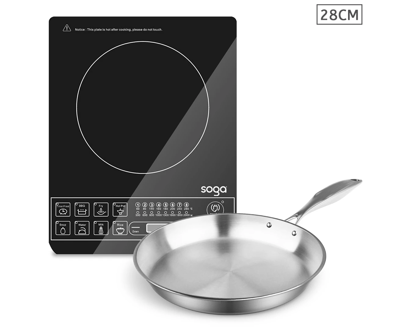 SOGA Electric Smart Induction Cooktop and 28cm Stainless Steel Fry Pan Cooking Frying Pan