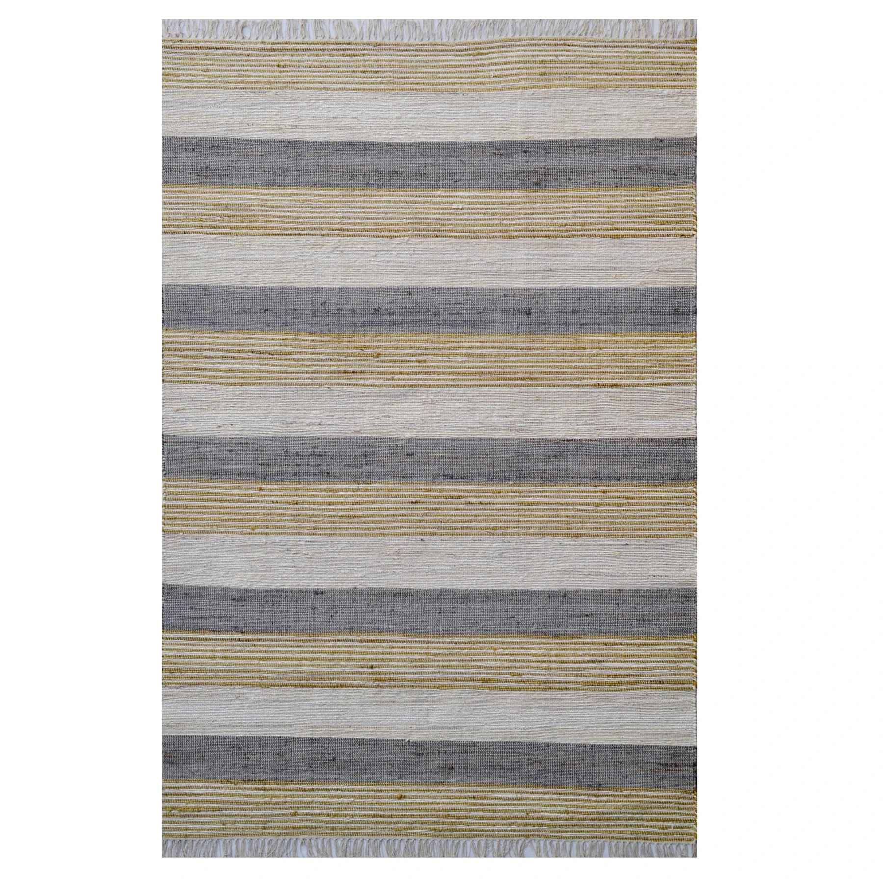 Oroville Stripes Beige Grey Woven Organic Natural Jute & Cotton Rug - 4 Sizes