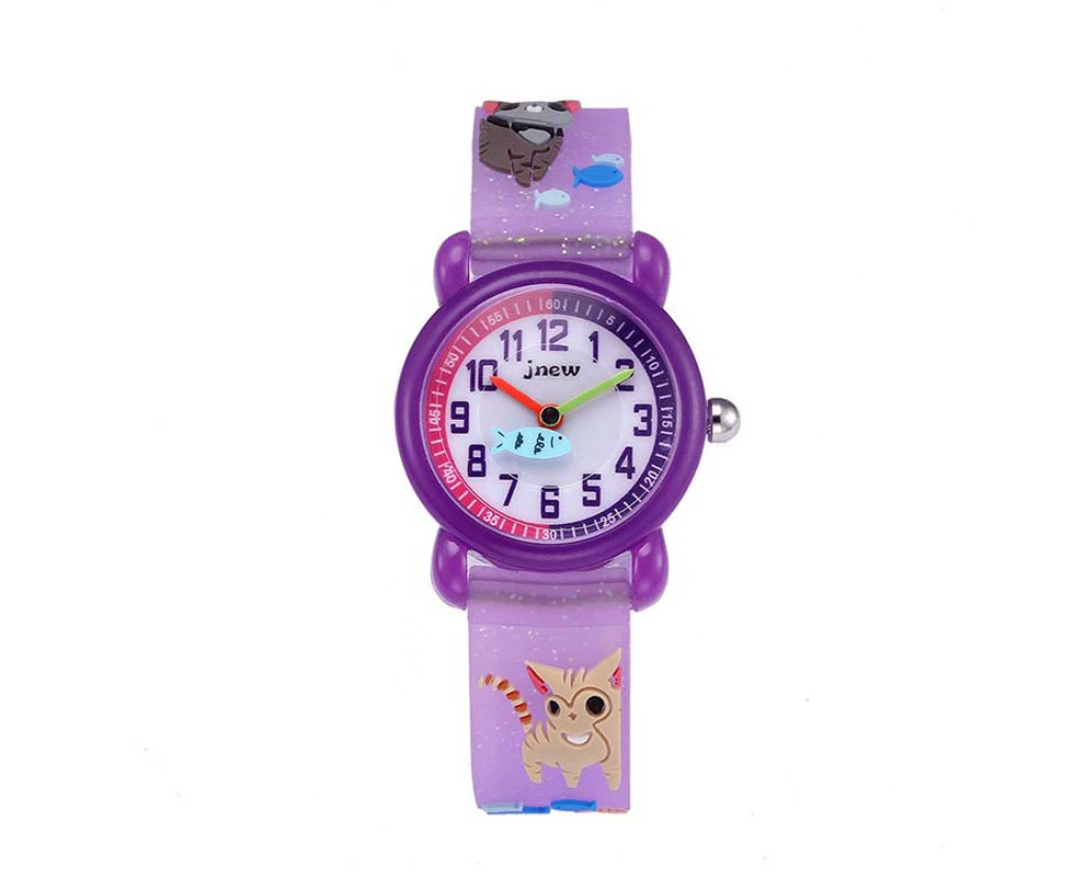 WIWU 3D Cartoon Cat Fish Kids Waterproof Watch for 3-10 Year-Purple