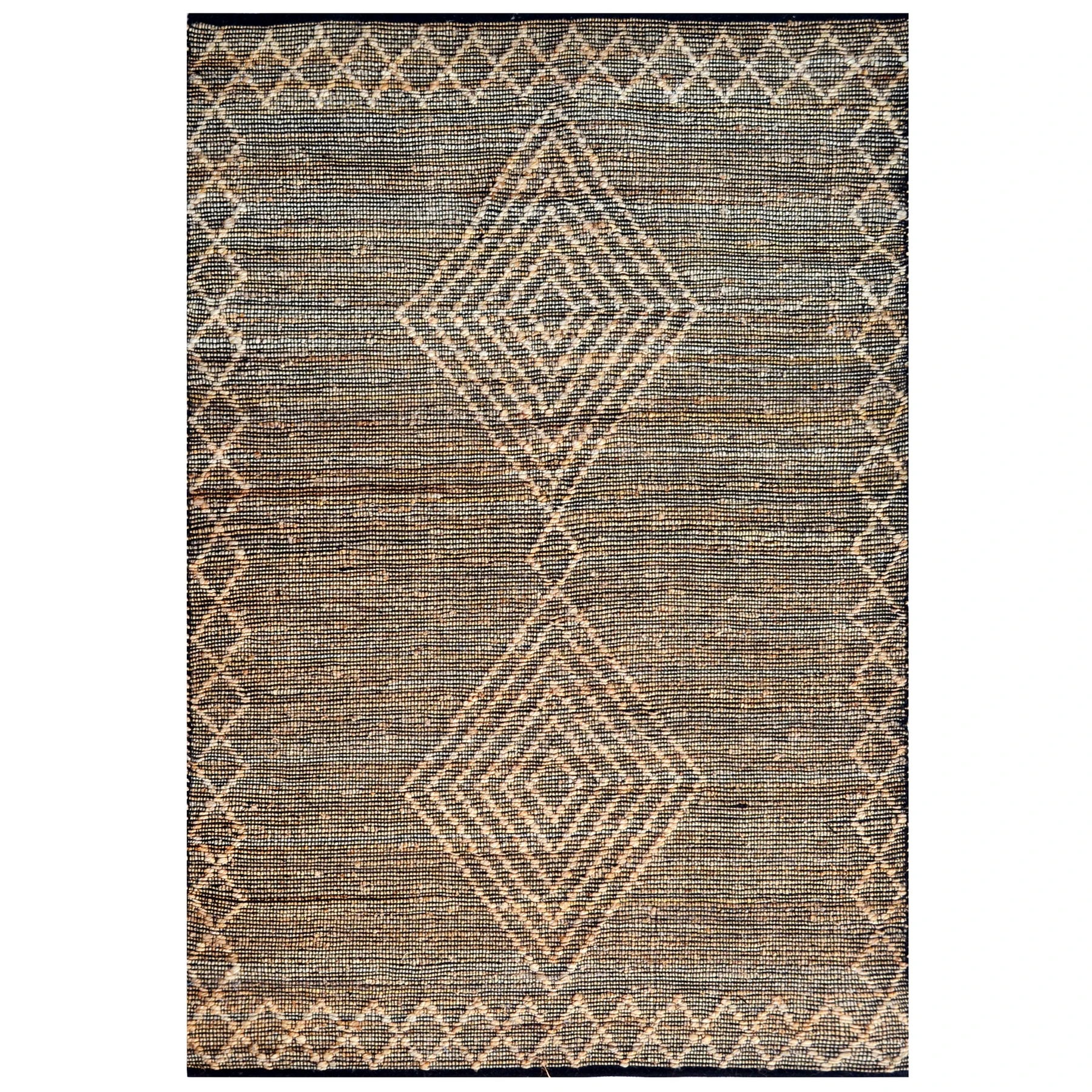 Columbus Diamonds Beige Black Woven Organic Natural Jute & Cotton Rug - 3 Sizes - Beige