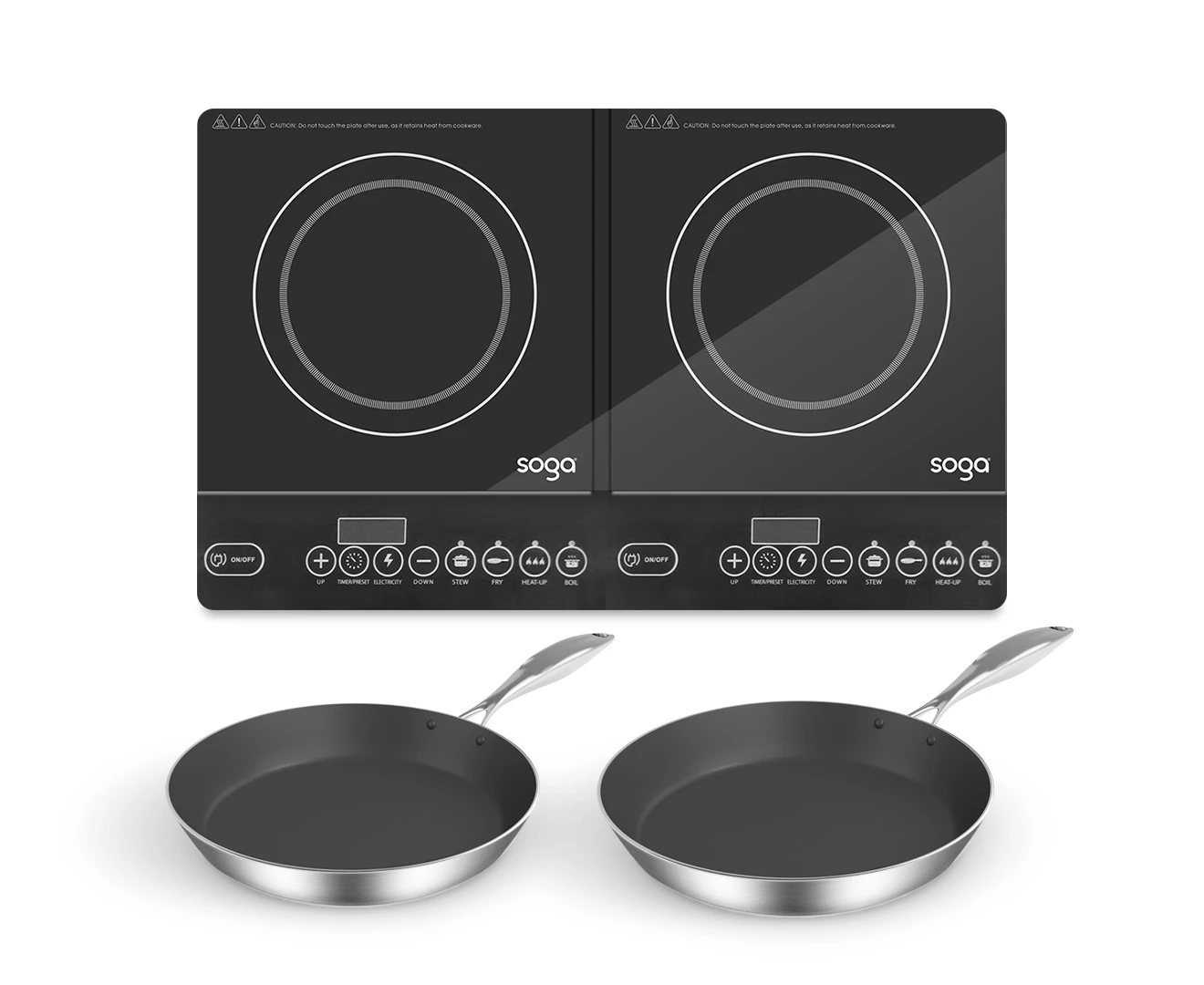 SOGA Dual Burners Cooktop Stove With 20cm and 26cm Induction Frying Pan Skillet