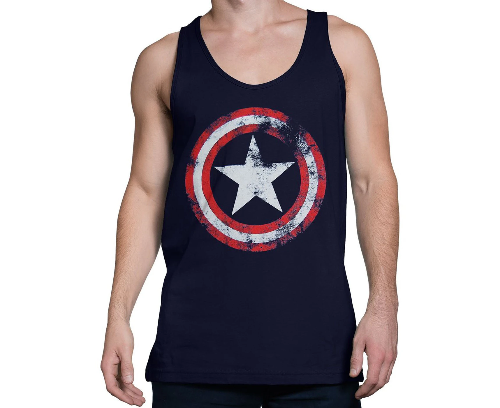 Captain America Distressed Navy Blue Tank Top