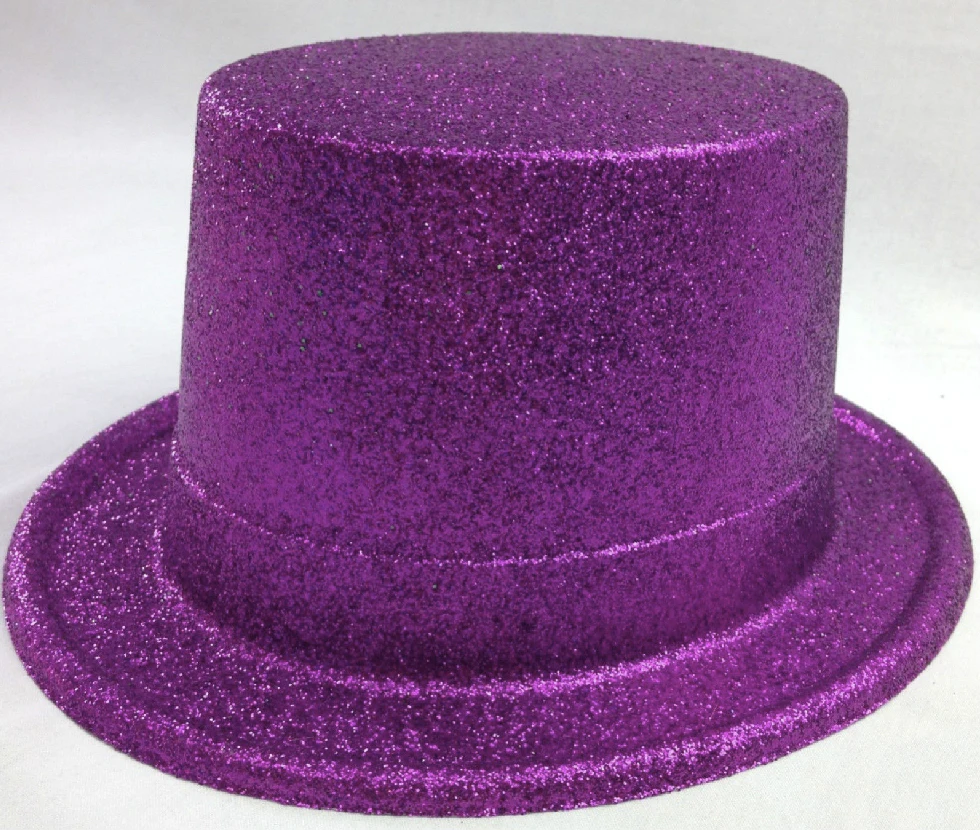 6x Glitter Top Hat Fancy Party Plastic Costume Tall Cap Fun Dress Up Bulk New - Purple - Purple