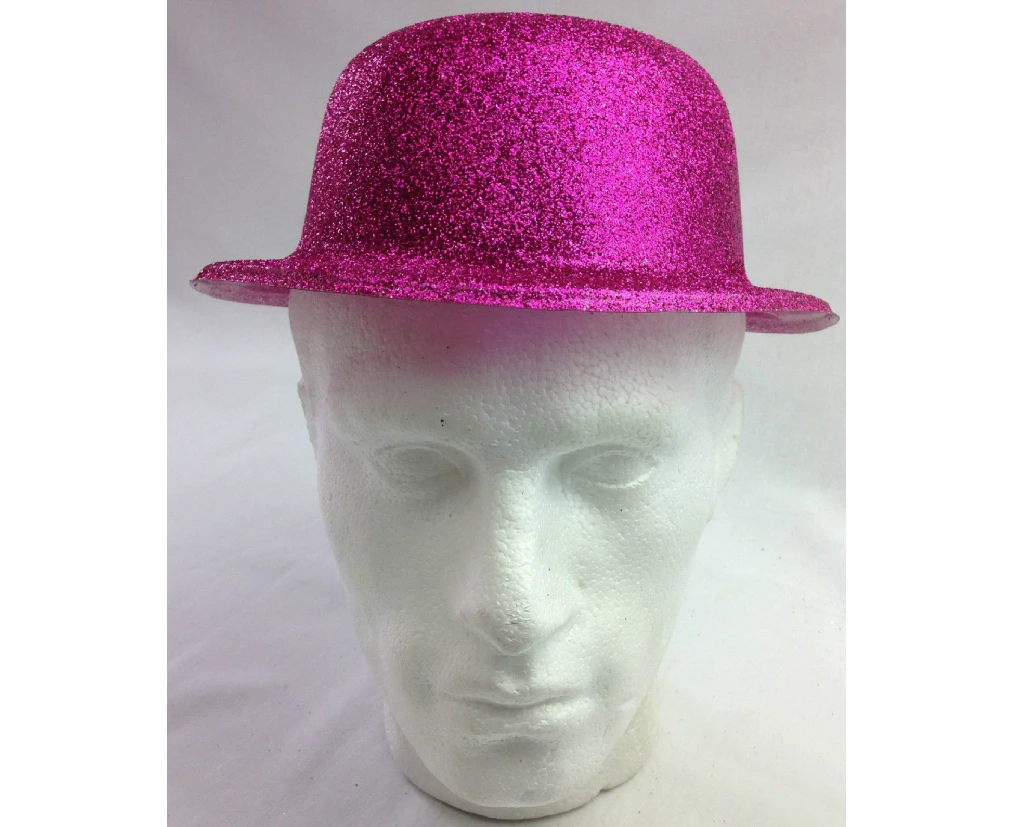 24x Glitter Bowler Hat Fancy Party Plastic Costume Cap Fun Dress Up Sparkle Bulk - Hot Pink - Hot Pink