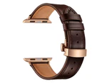 WIWU New Genuine Leather Watch Band Rosegold Metal Butterfly Buckle For Apple Watch 5/4/3/2/1-Darkbrown