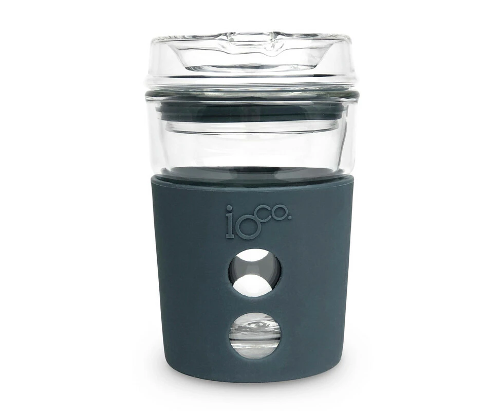 IOco 8oz Glass Coffee eco keep your mug takeaway cup withGlass lid Denim Blue - Midnight Blue