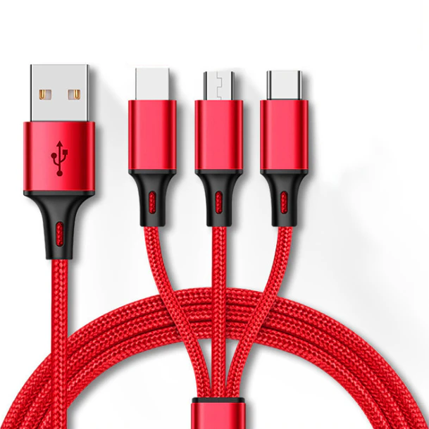 3-in-1 USB Cable 1.2 Metres - Go Anywhere - Charge Anything - Red (Black)