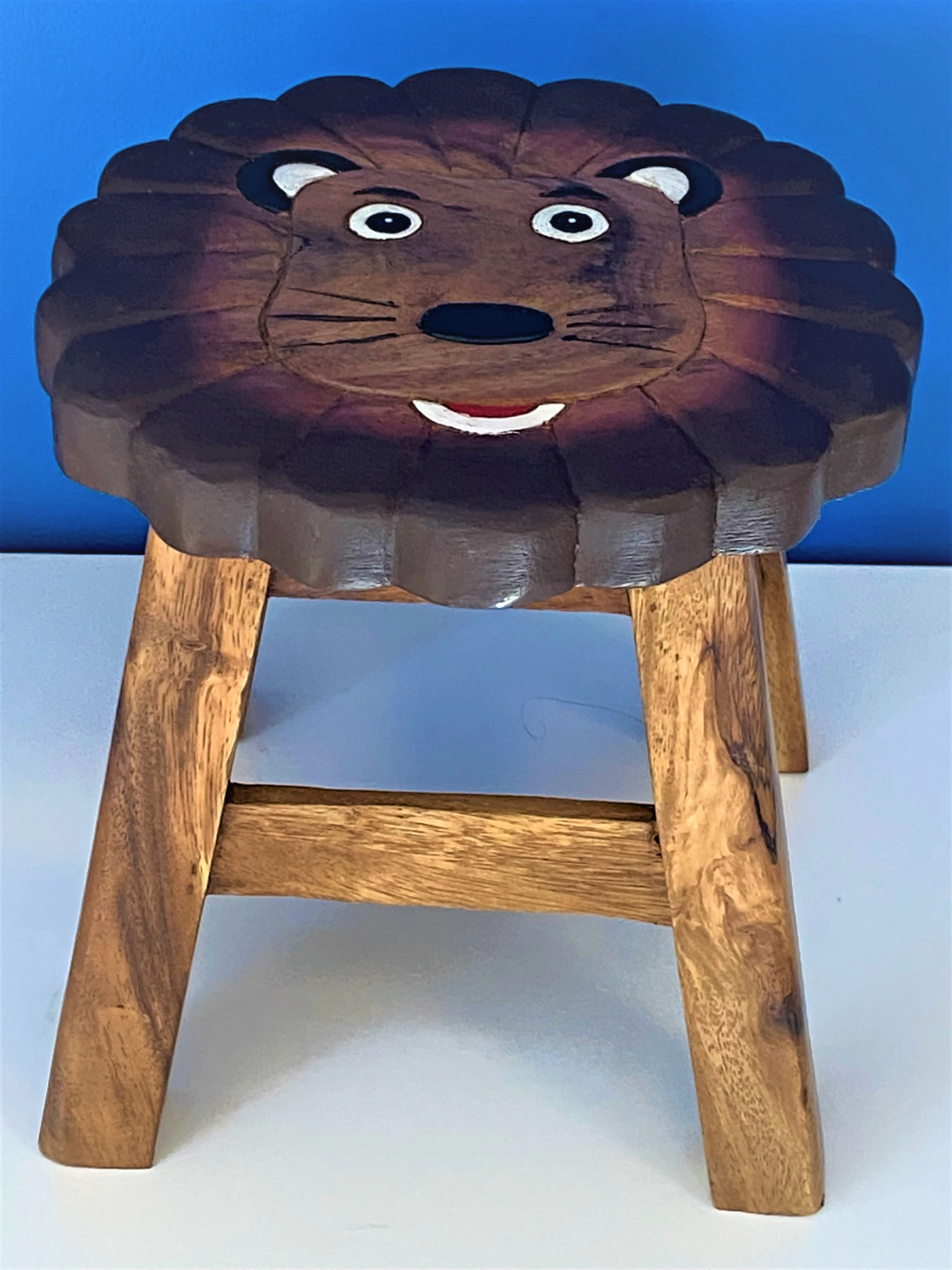 Kids Chair Wooden Stool Animal Lion Theme Children's Chair and Toddlers Stepping Stool.