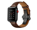 WIWU Crocodile Leather Watch Band Black Metal Buckle For Apple Watch 5/4/3/2/1-Brown