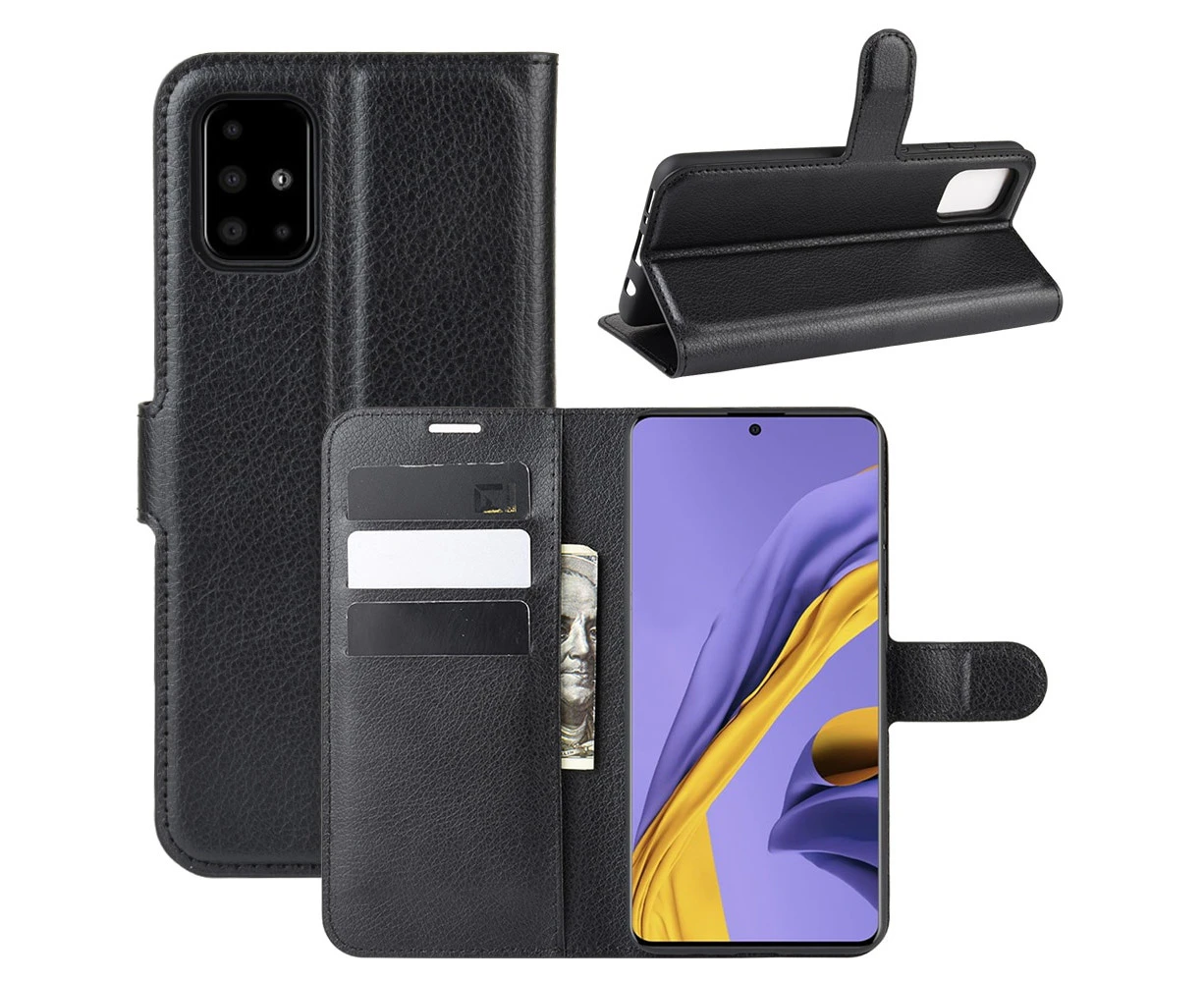 For Samsung Galaxy A51 Premium Leather Wallet Flip Case SYD - Black