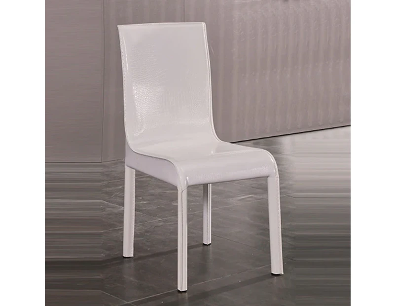 2x Steel Frame White Leatherette Medium High Backrest Dining Chairs with Wooden legs