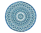 Pushpa Blue and White Floral Recycled Plastic Outdoor Rug 180cm Diameter