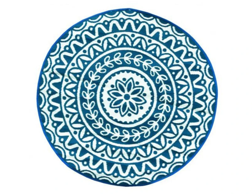 Pushpa Blue and White Floral Recycled Plastic Outdoor Rug 180cm Diameter