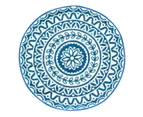 Pushpa Blue and White Floral Recycled Plastic Outdoor Rug 180cm Diameter