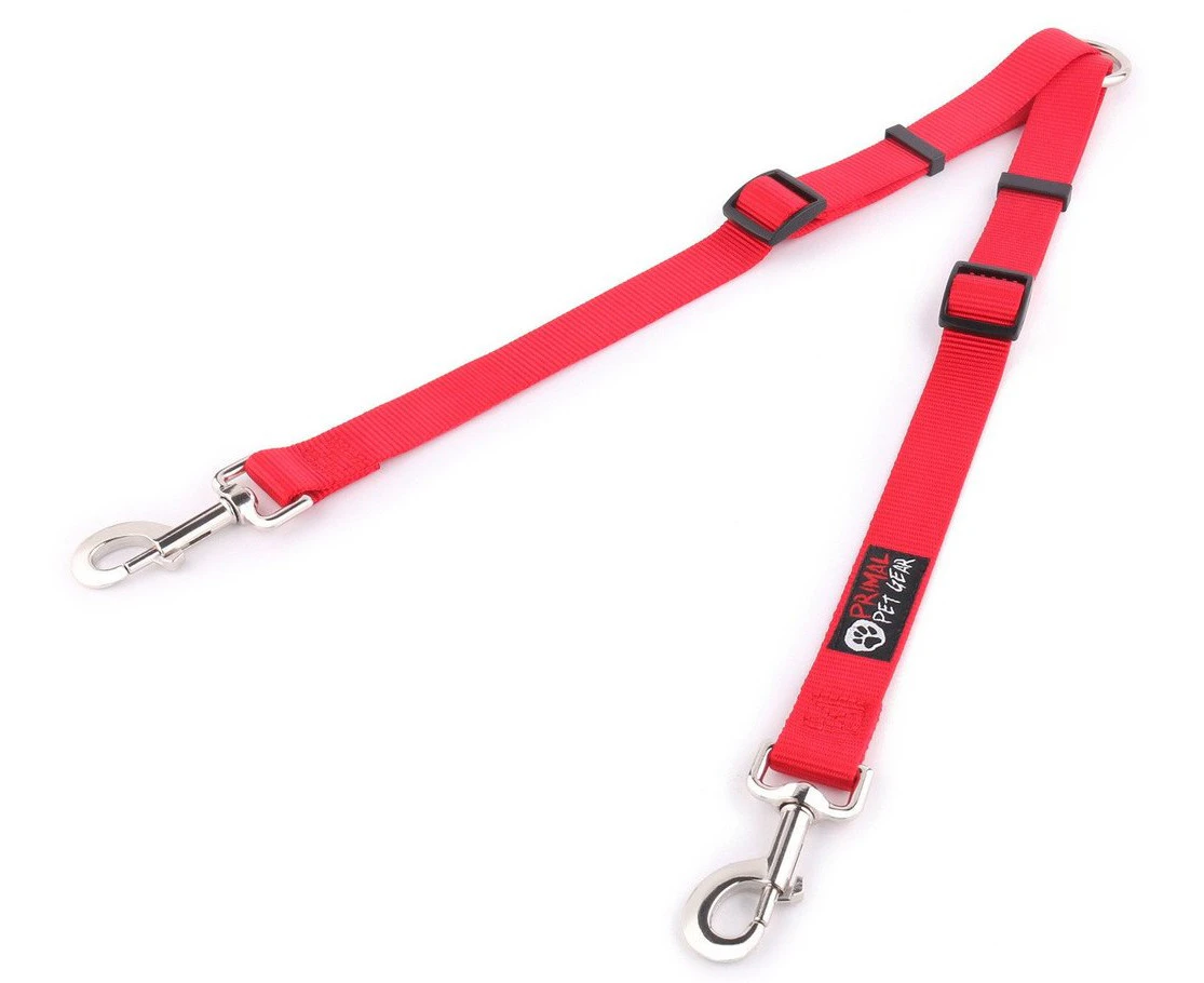 Primal Pet Gear Double Dog Leash Coupler - Walk and Control 2 Dogs Easily - For Large and Medium Dogs - Red