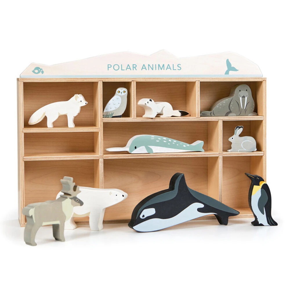 10pc Tender Leaf Toys 40cm Polar Animal Wooden Toy Set w/ Display Shelf Kids 3y+