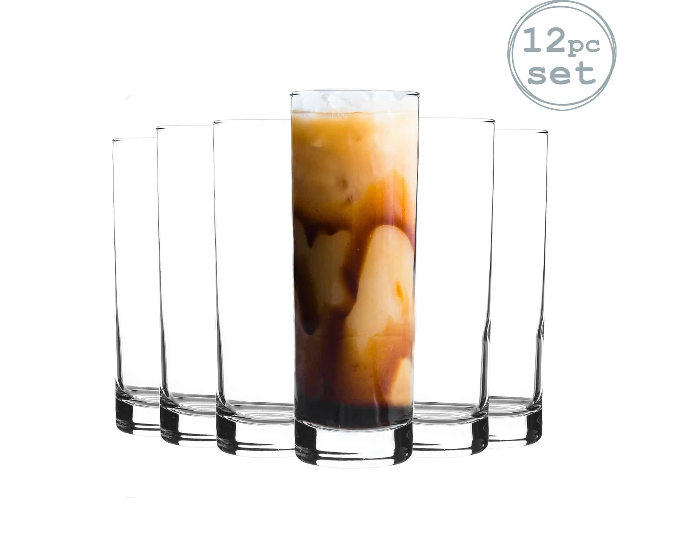 12x Ada 315ml Stacking Highball Glasses - Tall Hi Ball Glass Water Gin Juice Cocktail Drinking Tumblers Set - by LAV