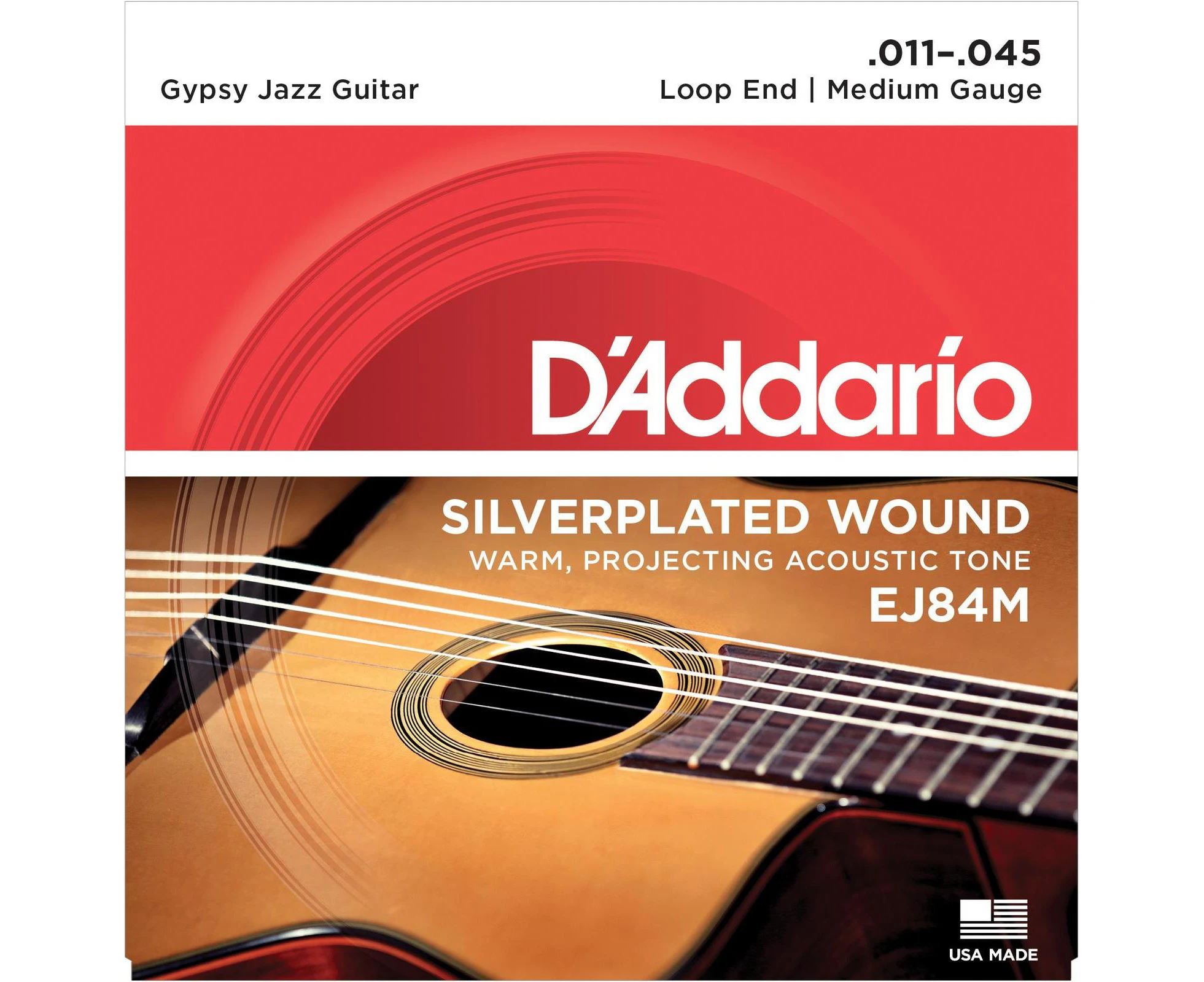 D'Addario EJ84M Gypsy Jazz Acoustic Guitar Strings, Loop End, Medium, 11-45