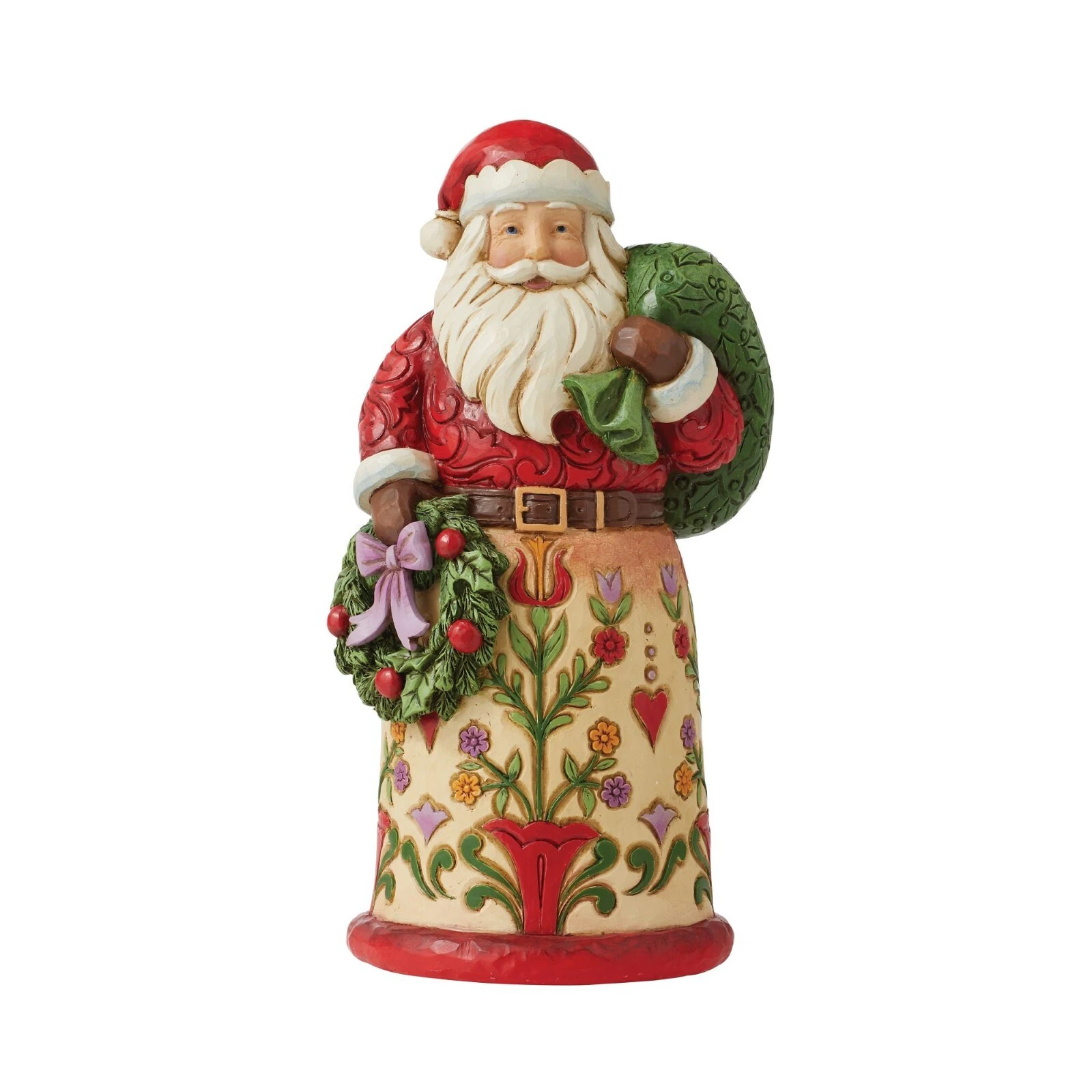 Jim Shore Heartwood Creek Santa Holding Christmas Wreath and Bag