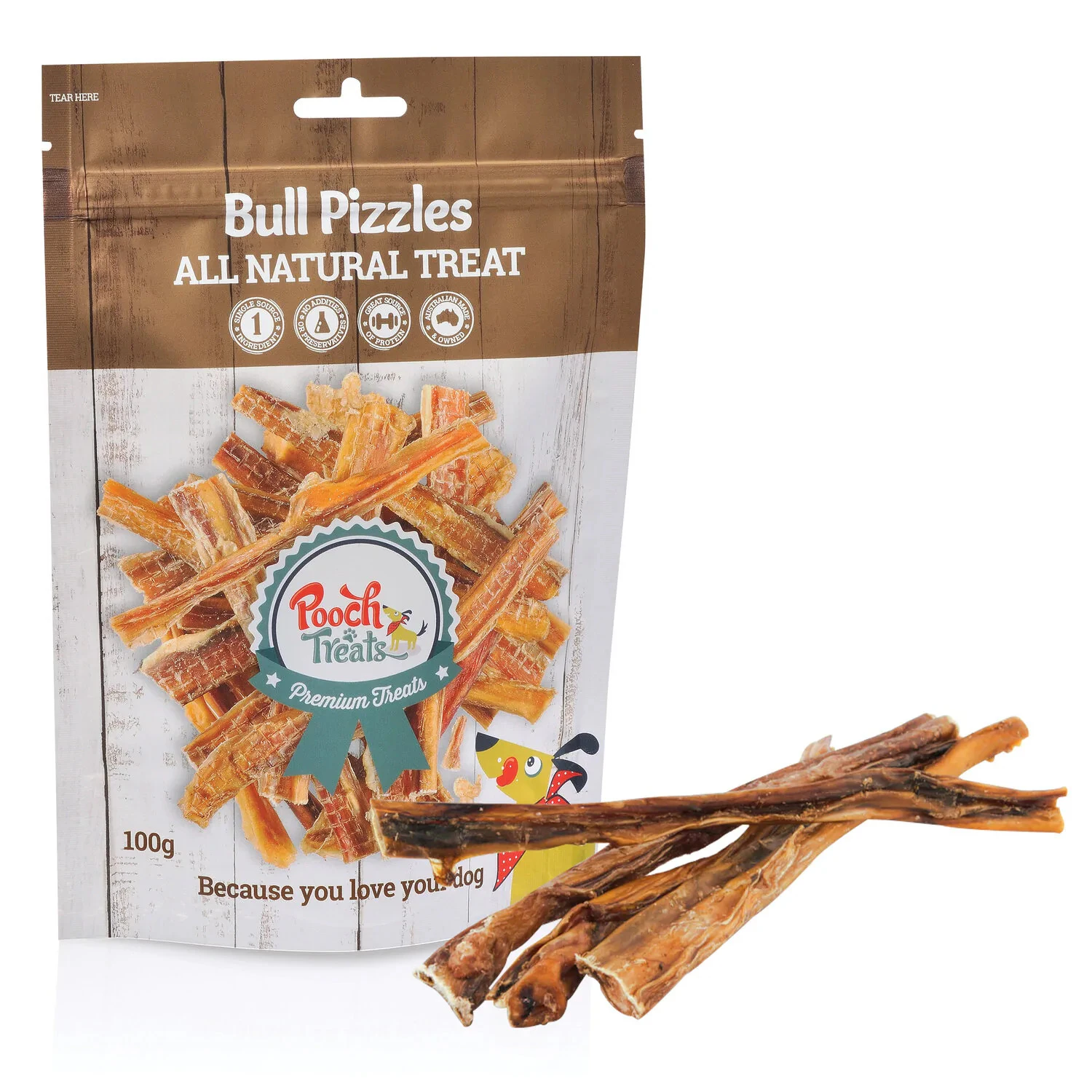 Bull Pizzle 100 gram Chewy Dog Treats by Pooch Treats