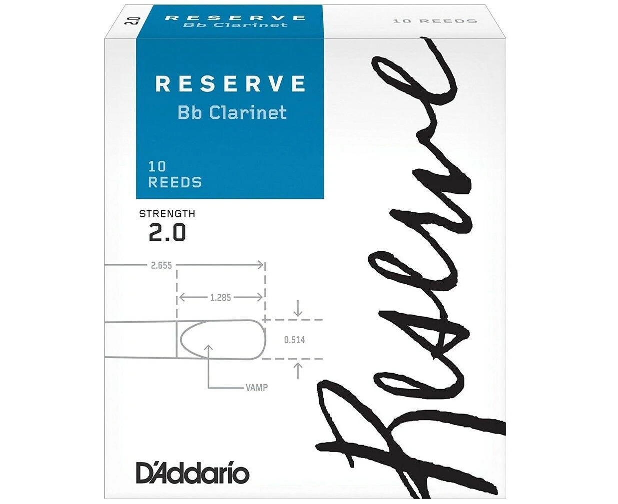 D'Addario Woodwinds Rico Reserve Bb Clarinet Reeds, Strength 2.0, 10-pack