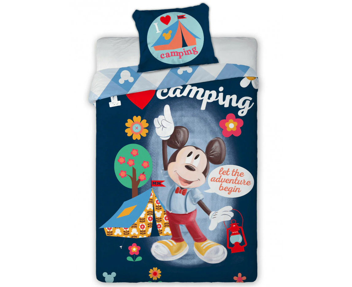 Mickey Mouse Camping 100&#37; Cotton Single Duvet Cover Set - European Size