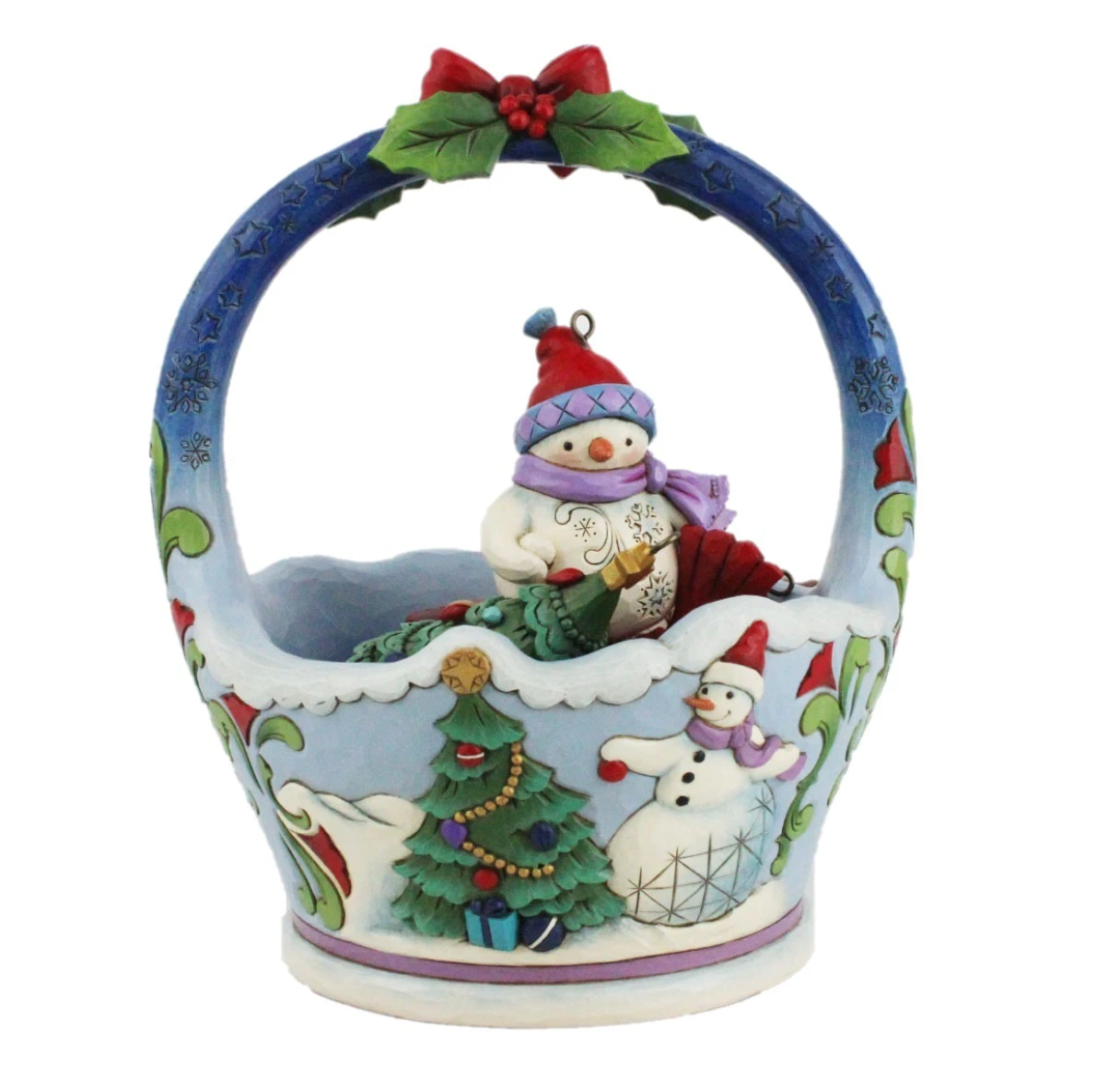 Jim Shore Heartwood Creek Double Sided Christmas Basket With 4 Hanging Ornaments