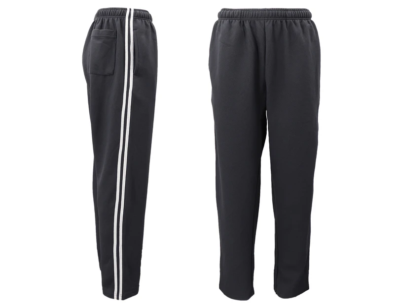Mens Drawstring Track Sweat Pants Trousers Casual Suit w Stripes Breathable Mesh - Charcoal (Zmart Australia)